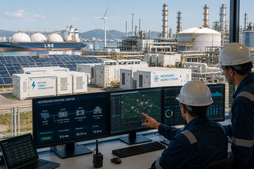 industrial energy facility featuring solar arrays